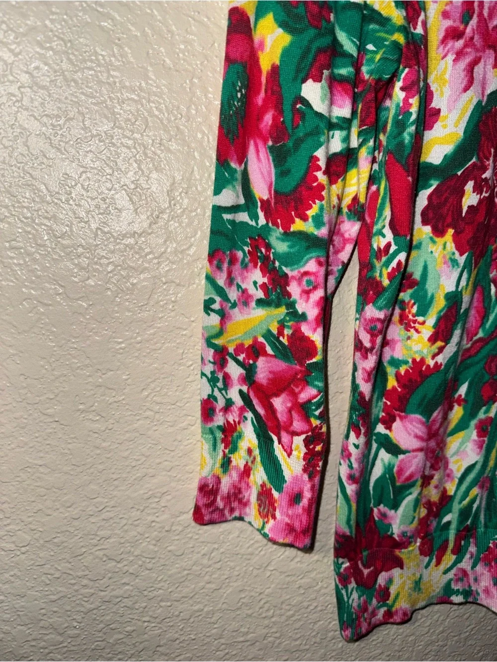 Talbots Small Floral Cardigan Pink Green Button Front Sweater